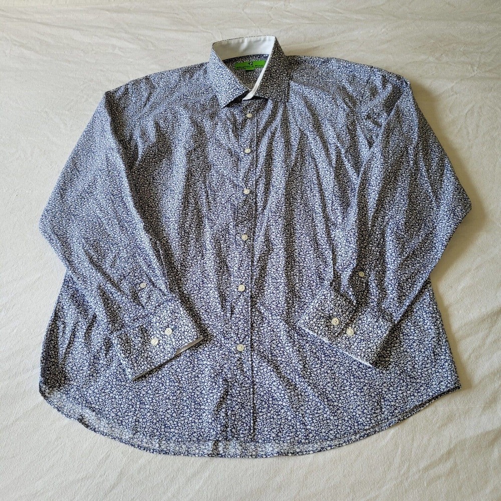 Bristol And Bull Mens Blue White Floral Long Sleeves Shirt Size Large